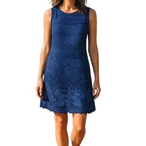 Eliza J Lace Overlay Dress Size 8 Blue Sleeveless Lightweight Scalloped Hem